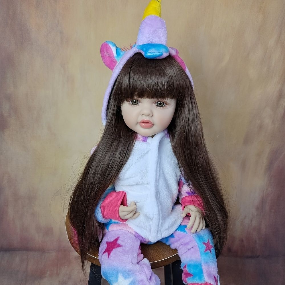 

55 Cm 22 Inch Reborn Baby Girl Doll Soft Silicone Lifelike Realistic Princess Toddler With Long Brown Hair Newborn Bebe Kids Birthday Gift