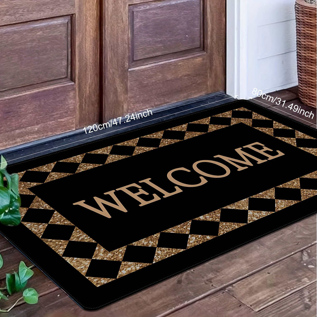 

1pc Welcome Door Mat, Plaid Pattern Letter Print Rug, Non-slip Lightweight Washable Carpet, For Laundry Room Bathrooms Doorway Home Decor Living Room Leisure Area Bedside Accessories