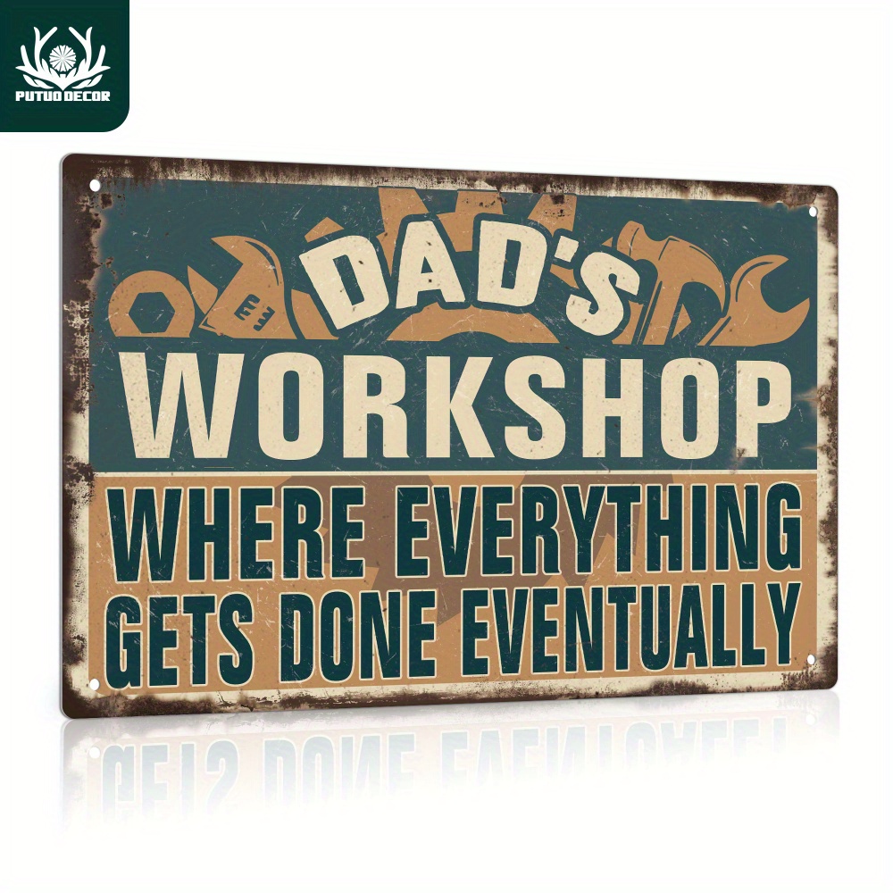 

1pc Vintage Metal Tin Sign, Dad's Workshop, Wall Art Decor For Home Farmhouse Man Cave Garage Tool Room, 11.8 X 11.8 Inches Father's Day Gift