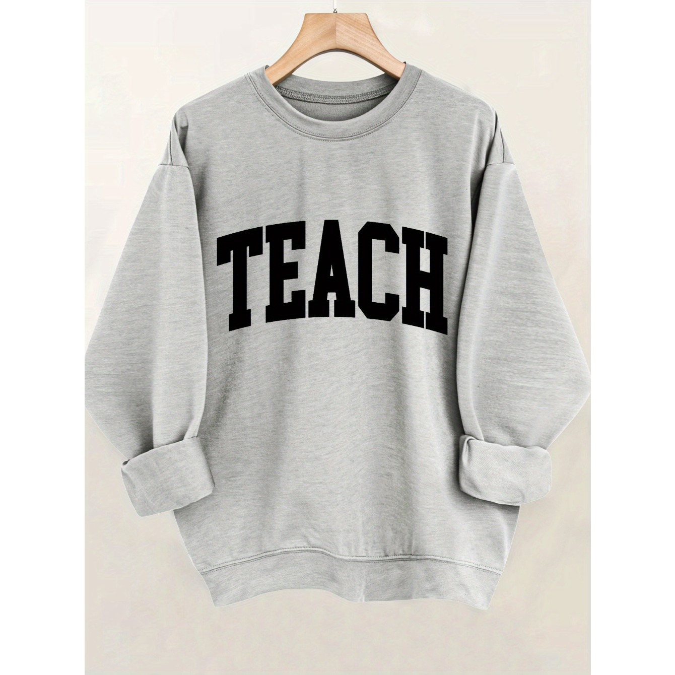 

Teach Print Pullover Sweatshirt, Casual Long Sleeve Crew Neck Sweatshirt, Women's Clothing