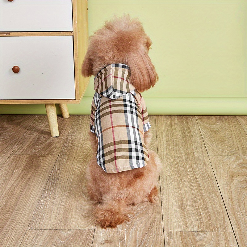 

Plaid Coffee Pattern Pet Coat With Hood For Small To Large Dogs And Cats, Autumn/winter Fashion, Warm Outerwear For Pets, Adjustable Fit