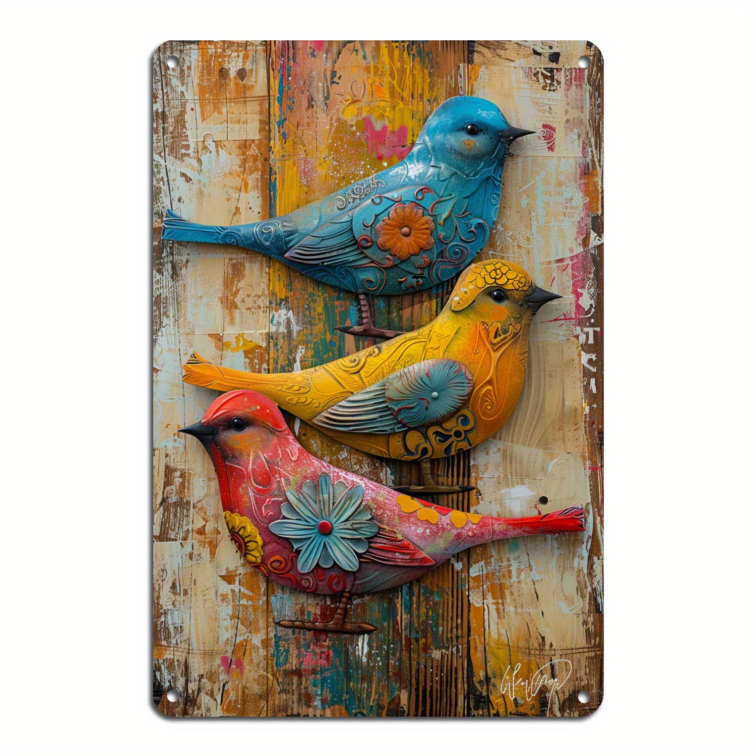 

Vintage Tin Logo Watercolor Bird Wall Decoration, Kindergarten Bird Print Cute Wall Decoration Bird Kindergarten Animal Print Tin Logo Poster Home Bar Board Wall Decoration