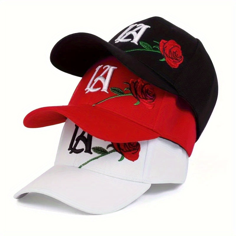 

Letter Rose Embroidered Baseball Cap Adjustable Lightweight Peaked Hats Summer Casual Sunshade Hats For Valentine's Day