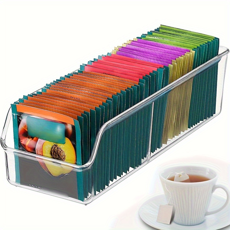 

1pc Acrylic Organizer - Transparent Storage Holder For Tea, Sugar, Spices - Kitchen Cabinet & Countertop Tea Chest, Space-saving, 50 Tea Bags Capacity,