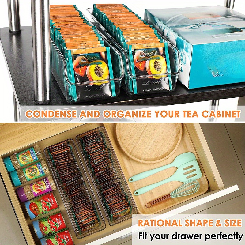 1pc acrylic tea bag organizer transparent storage holder for tea sugar spices kitchen cabinet countertop tea chest space saving 50 tea bags capacity   details 0