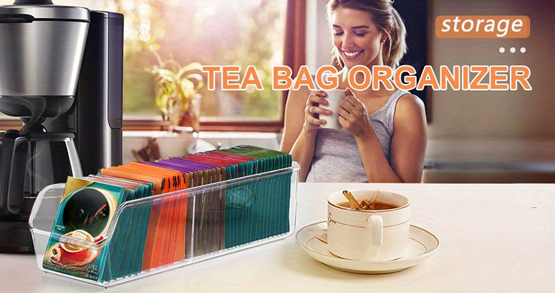 1pc acrylic tea bag organizer transparent storage holder for tea sugar spices kitchen cabinet countertop tea chest space saving 50 tea bags capacity   details 1