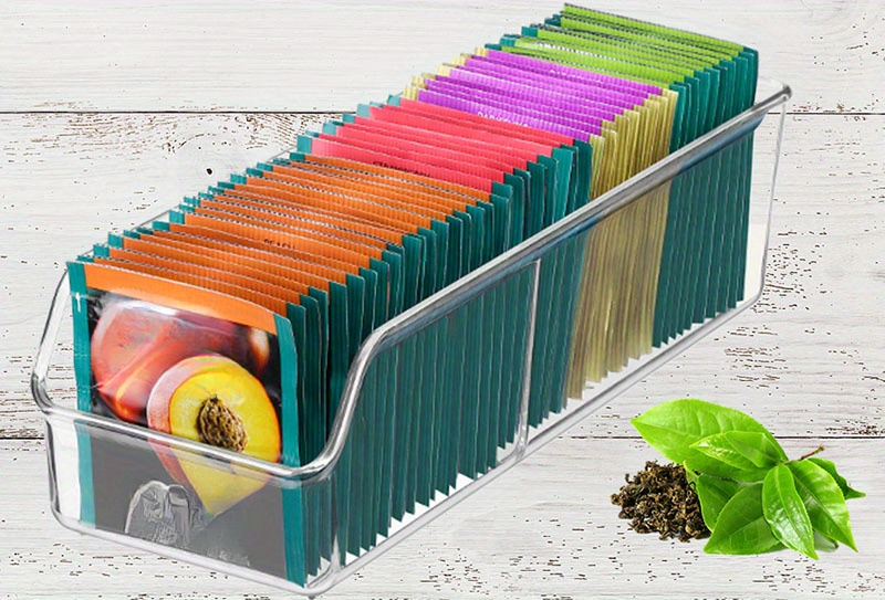 1pc acrylic tea bag organizer transparent storage holder for tea sugar spices kitchen cabinet countertop tea chest space saving 50 tea bags capacity   details 2