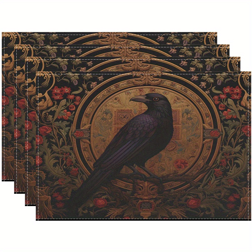 

4/6pcs, Crow Placemats, Flower Placemats, Rectangle Heat Insulation Pad, Kitchen And Restaurant Decoration