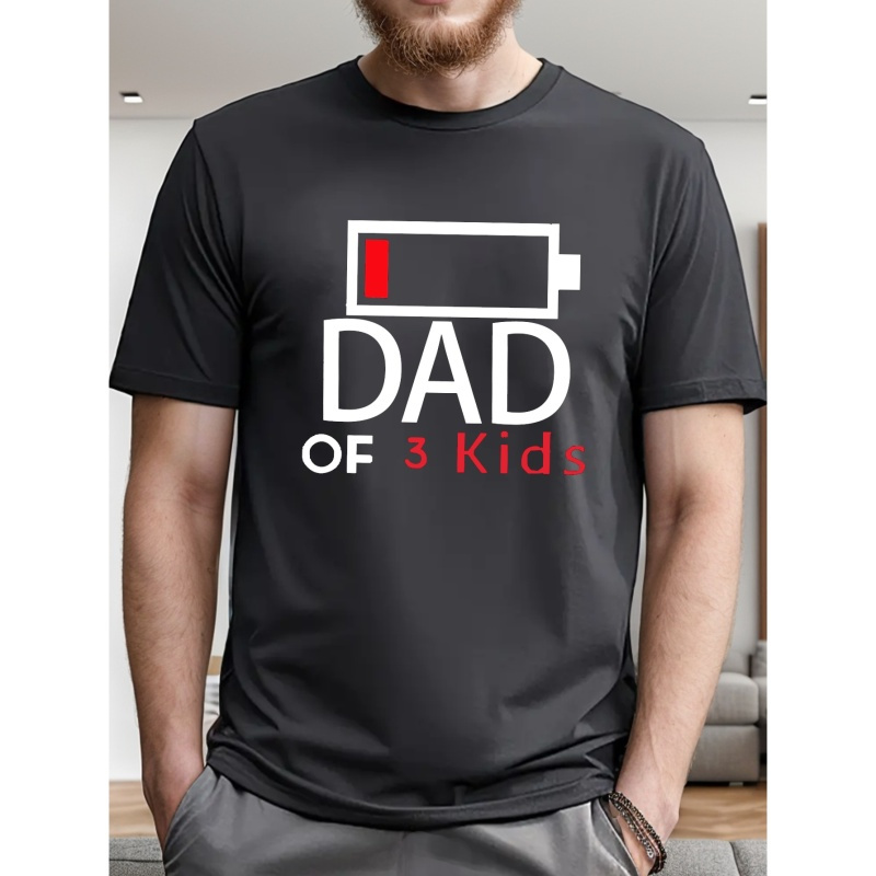 

Dad Of 3 Kids Print Short Sleeve Tees For Men, Casual Crew Neck T-shirt, Comfortable Breathable T-shirt
