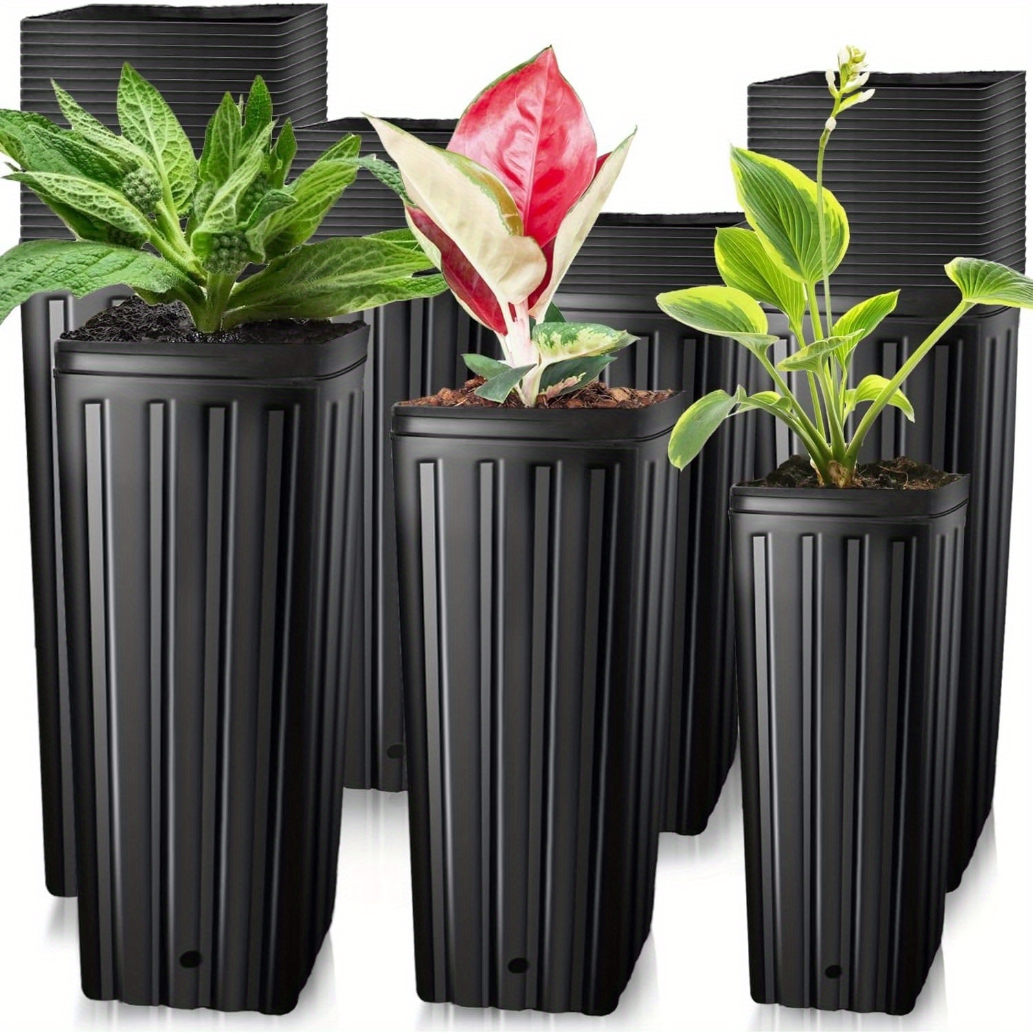 

20pcs, Plastic Deep Plant Nursery Pots, (3 Size-7.8" H+9.8" H+12.2" H) Tall Tree Pots With Drainage Holes, Black Deep Seedling Container Pots For Indoor Outdoor Gardening