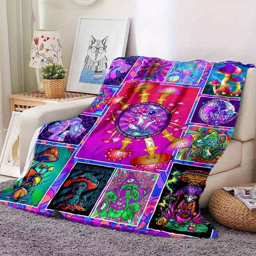 Psychedelic Mushroom Pattern Printing Four Seasons Car RV Nap Blanket Flannel Blanket