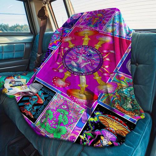 Psychedelic Mushroom Pattern Printing Four Seasons Car RV Nap Blanket Flannel Blanket