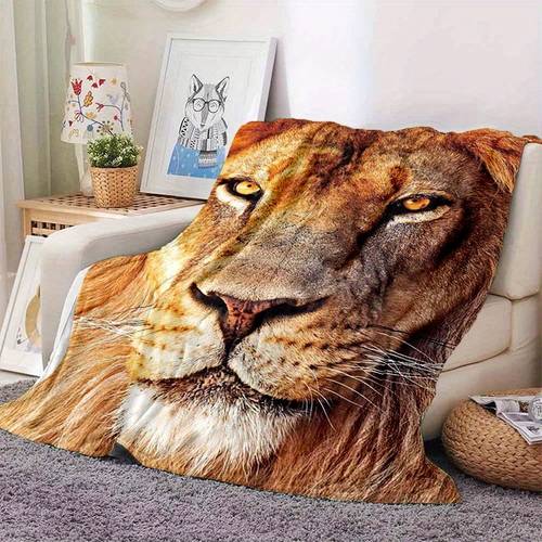 3D Lion Pattern Printing Four Seasons Car RV Nap Blanket Flannel Blanket