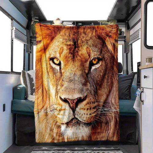 3D Lion Pattern Printing Four Seasons Car RV Nap Blanket Flannel Blanket