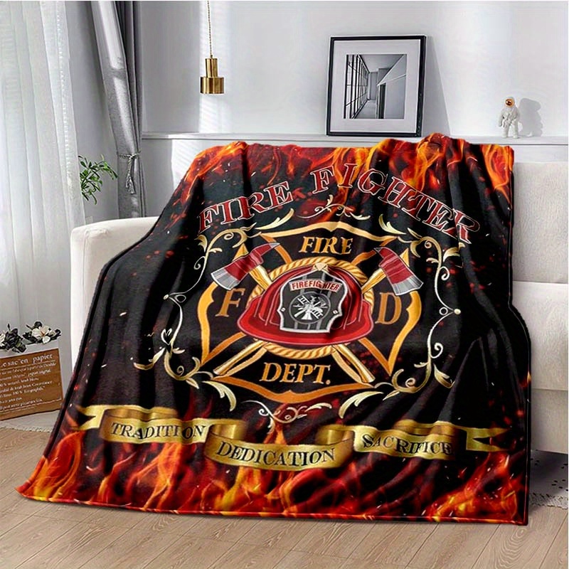 

Handsome Flame Firefighter Pattern Blanket, 4 Seasons Universal Car Napping Blanket Flannel Blanket Car Blanket