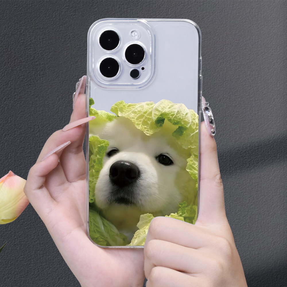

Smiling Angel Samoyed Dog Cabbage Head Painted Transparent Phone Case, Anti-slip And Durable, Suitable For Iphone 15/14/13/12/11 Plus Pro Max