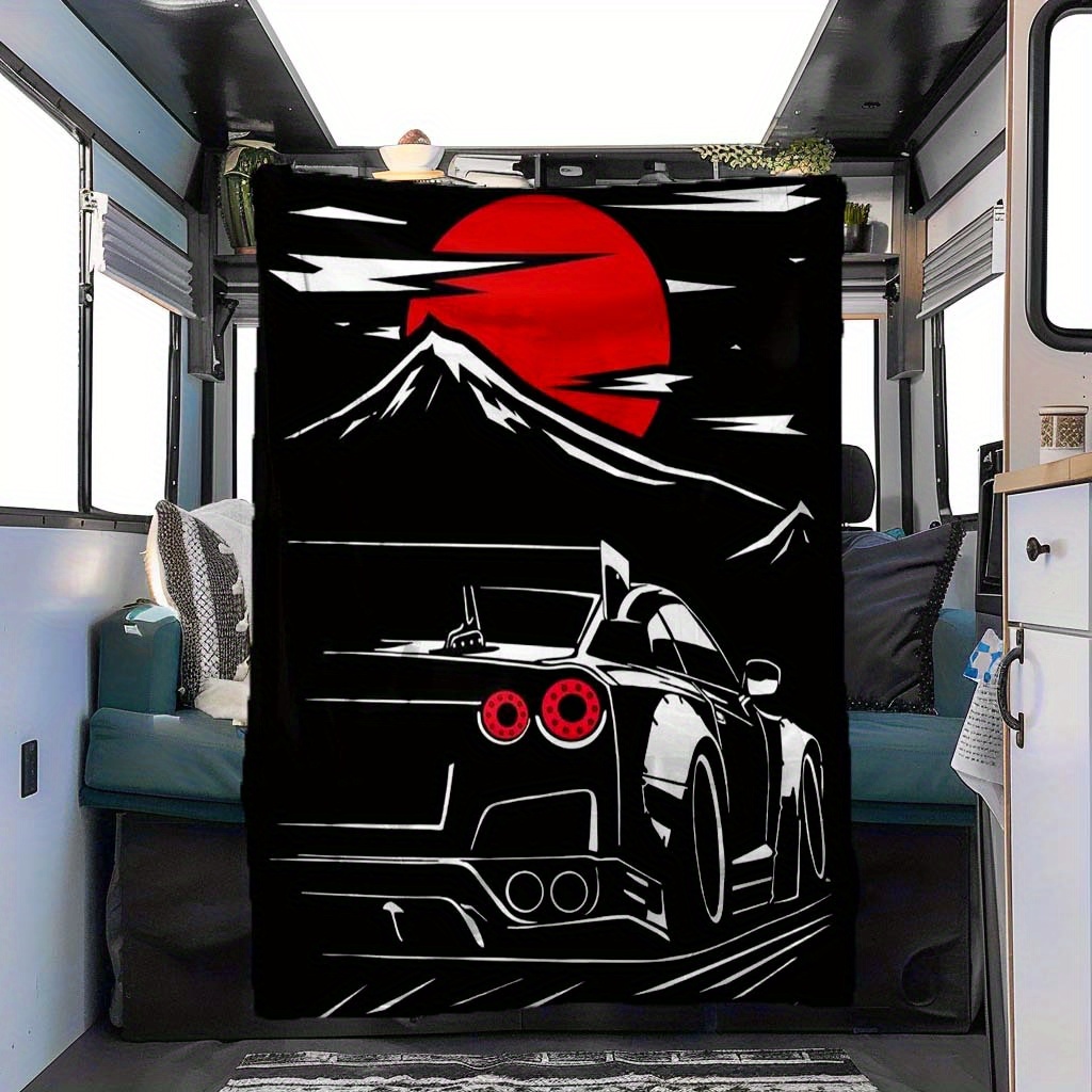 

Cartoon Red Sun Racing Car Pattern Blanket, 4 Seasons Universal Car Napping Blanket Flannel Blanket Car Blanket