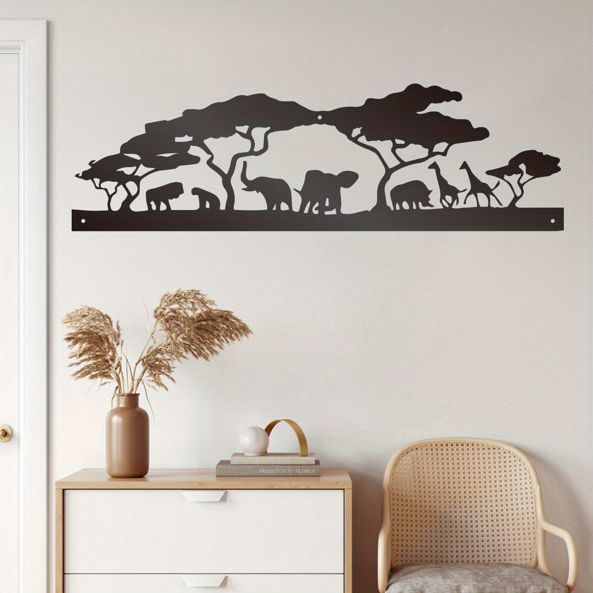 

1pc African Animals Silhouette Metal Wall Art, Rustic Wildlife Decorative Wall Decor For Modern Home & Outdoor Spaces