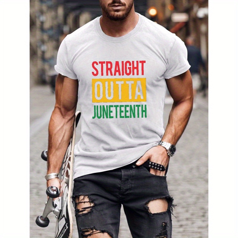 

Straight Outta Juneteenth Print T Shirt, Tees For Men, Casual Short Sleeve T-shirt For Summer