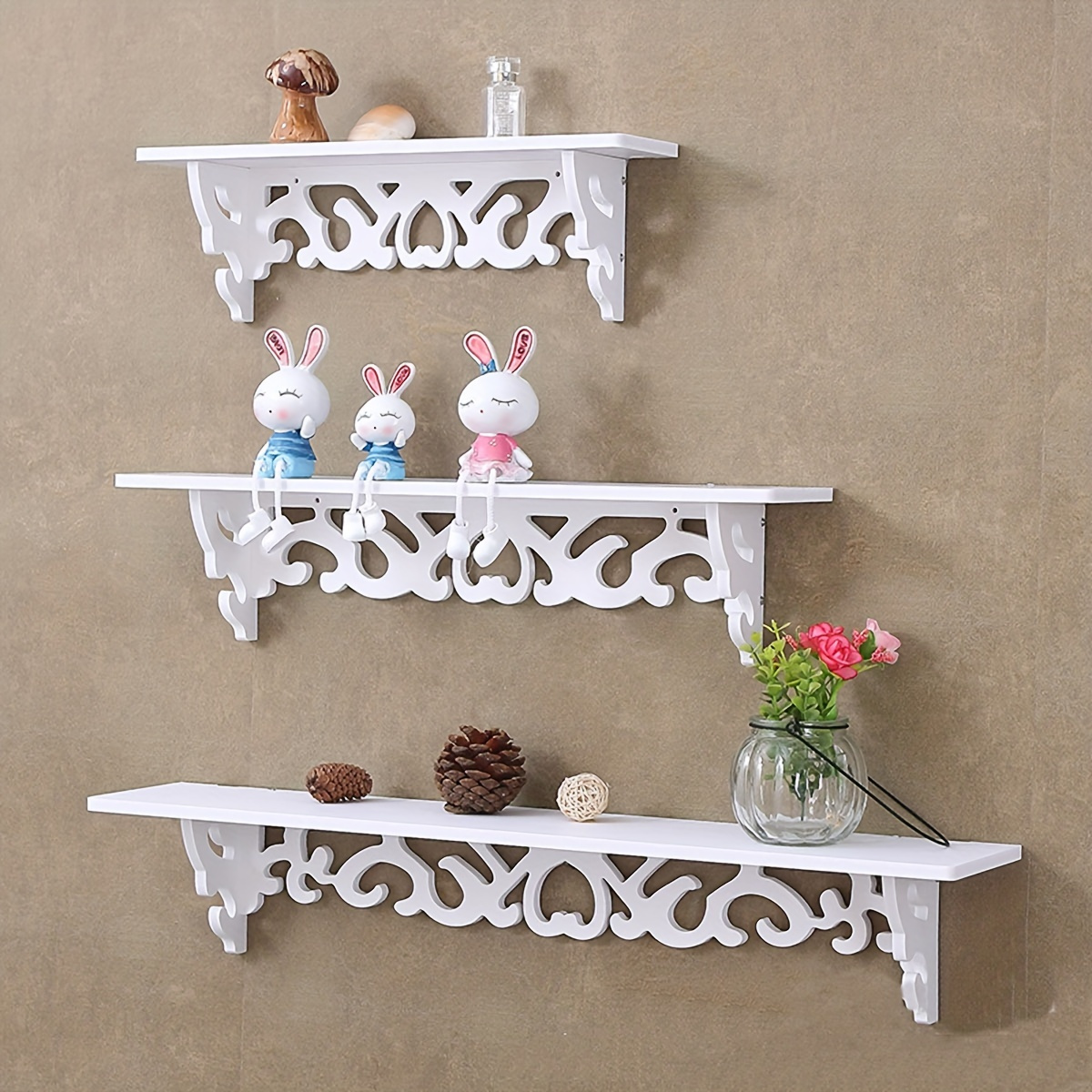 

1pc, Wall Mounted Bathroom Storage Rack, Decorative Floating Wall Shelves, Carved Cutout Design Bathroom Tray, Wall Hanging Bookshelf, Display Rack For Home, Bathroom Accessories