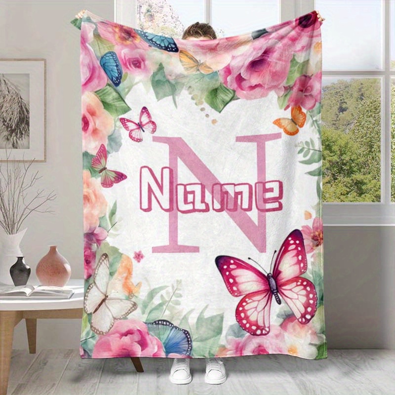 

[custom] Name Custom Cute Butterfly Pattern Soft Nap Blanket 4 Seasons Office Chair Flannel Blanket