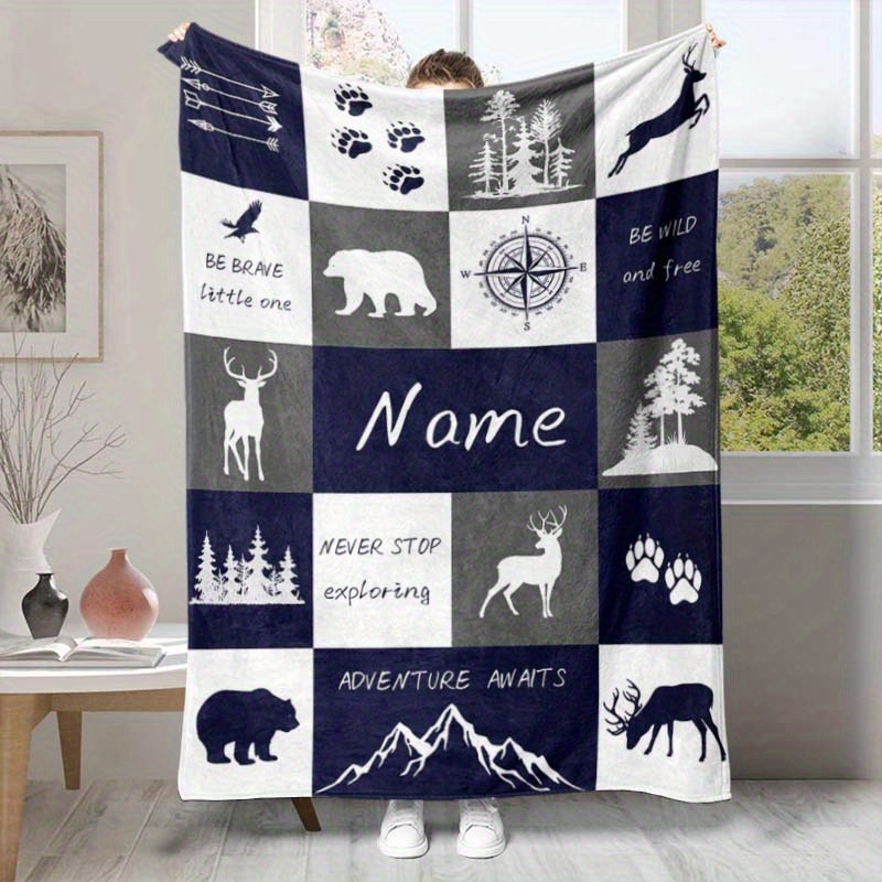 

[custom] Name Custom Camping Hunting Pattern Soft Nap Blanket 4 Seasons Office Chair Flannel Blanket