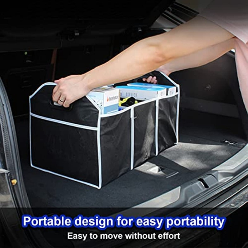 

lightweight" Versatile Car Trunk Organizer - Durable, Foldable Storage Box With 3 Compartments & Mesh Pocket For Suvs, Trucks, | Black