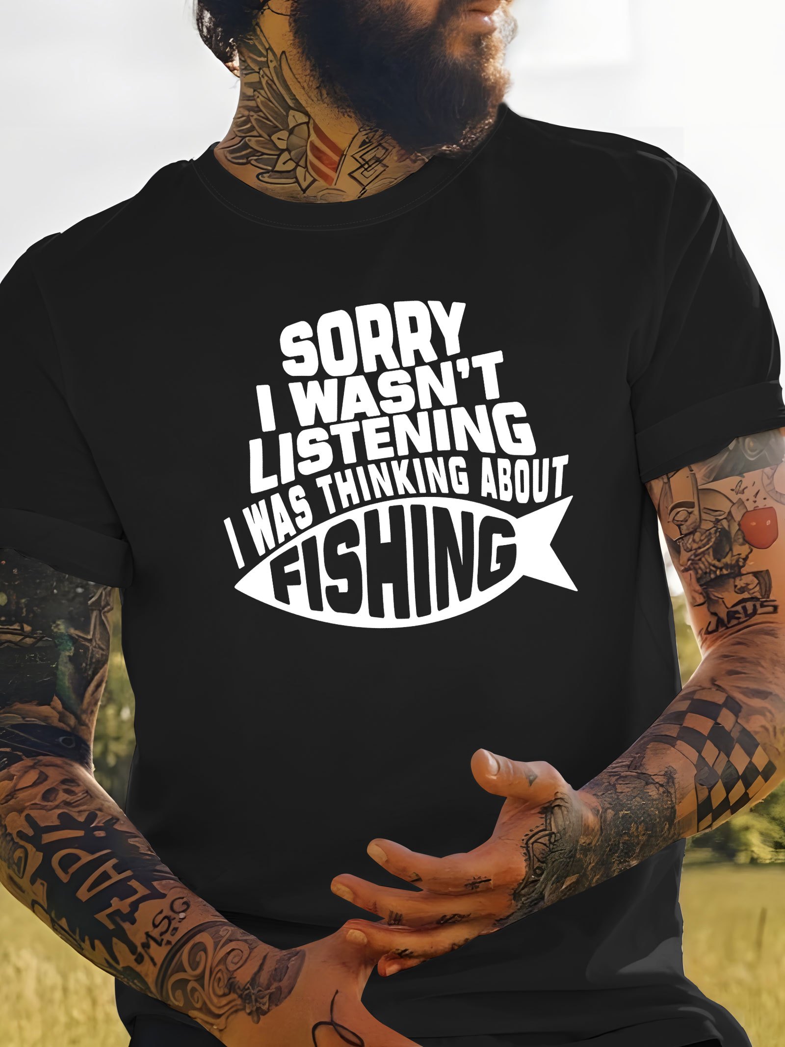 Funny Fishing Man Missed Call Pattern Print Men's T shirt - Temu United  Kingdom