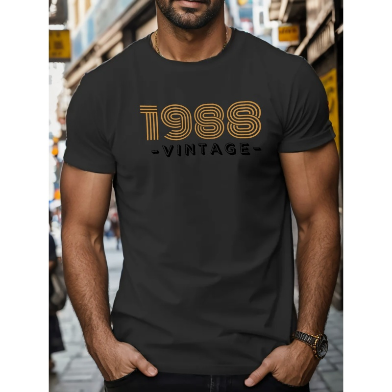 

1988 Vintage Print Short Sleeve Tees For Men, Casual Crew Neck T-shirt, Comfortable Breathable T-shirt
