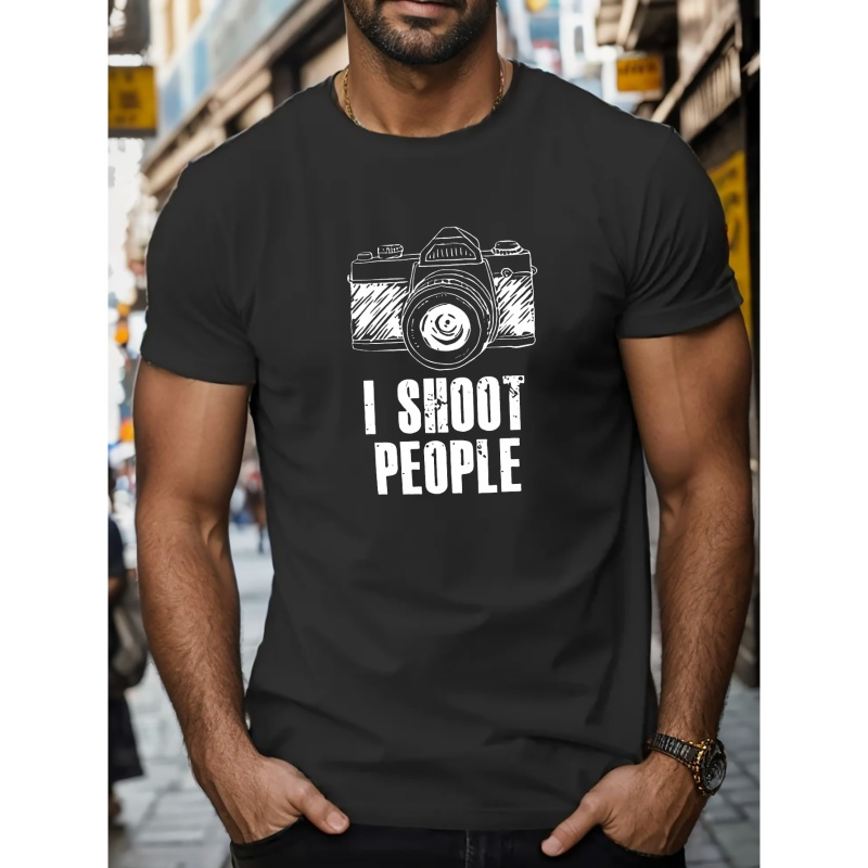 

Camera I Shoot People Print Short Sleeve Tees For Men, Casual Crew Neck T-shirt, Comfortable Breathable T-shirt