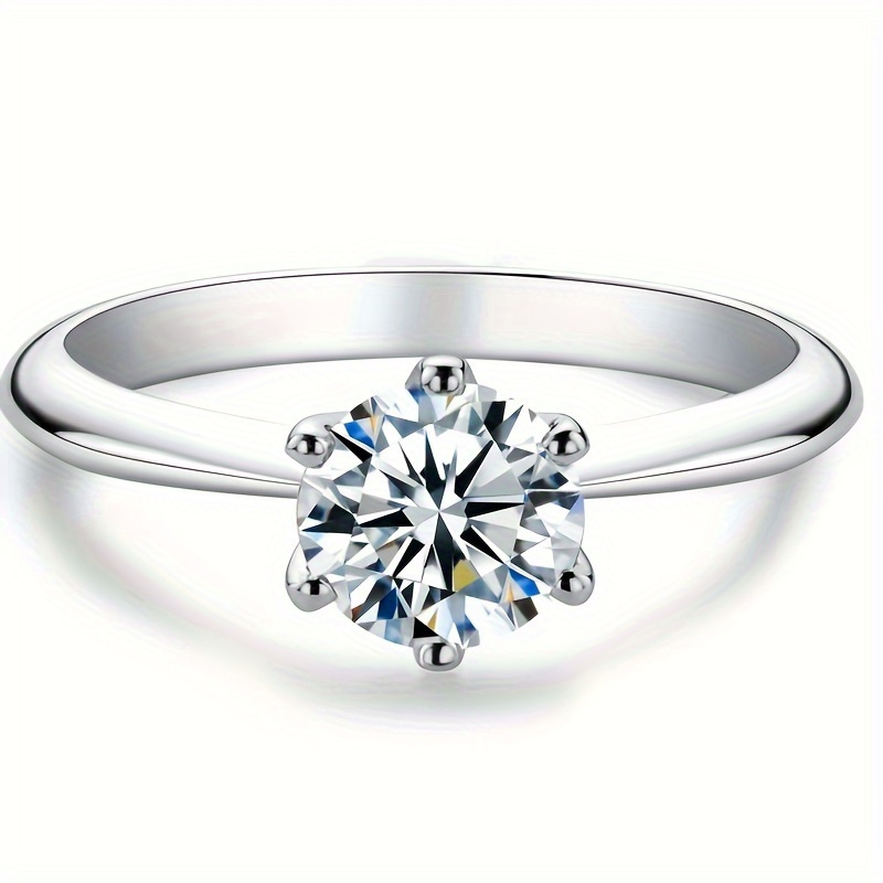 

1 bague en argent sterling 925 avec une moissanite ronde de 1 carat, bague classique à six griffes, choix idéal pour les cadeaux, cadeau d'anniversaire pour les femmes et les hommes.