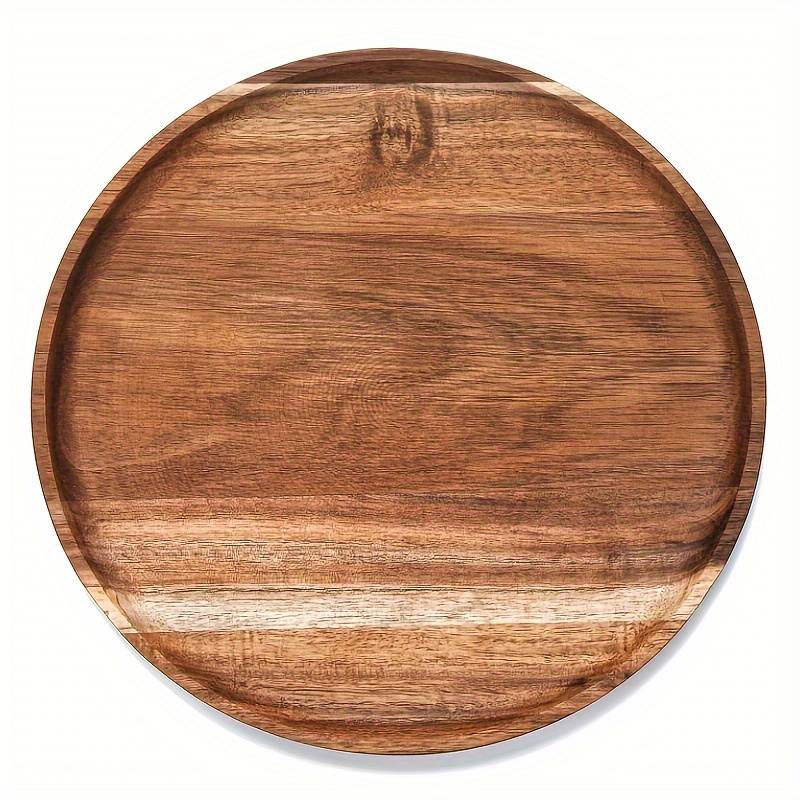 

1pc Acacia Wood Serving Tray - 10in Round Tray For Bread, Pizza, Cake, Steak, Fruit, Vegetables, Snacks - Perfect For Home Parties And Restaurants - Kitchen Utensil And Table Decor