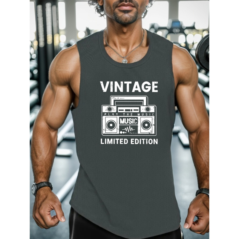 

Vintage Limited Edition Print Summer Men's Vest Quick Drying Moisture-wicking Breathable Tank Tops Athletic Gym Bodybuilding Sports Sleeveless Top Men's Clothing For Sports Fitness