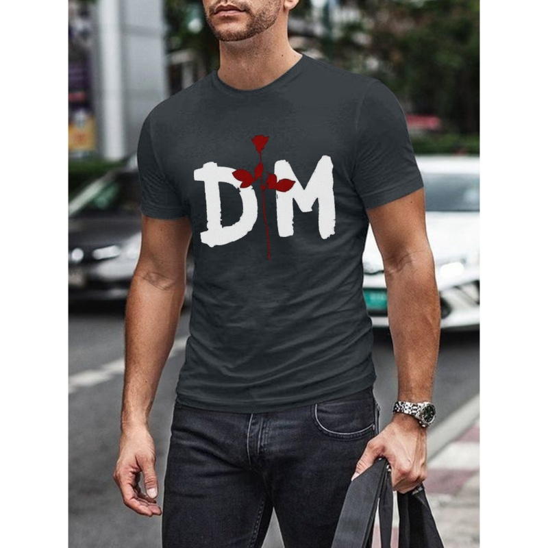 

Dm Print T Shirt, Tees For Men, Casual Short Sleeve T-shirt For Summer