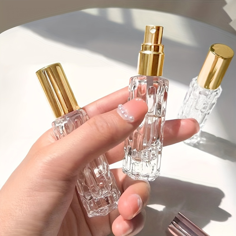 

4pcs 0.34oz Elegant Clear Glass Perfume Spray Bottles With Golden Nozzles - Refillable, Leak-proof Travel Containers For Fragrance & Makeup Samples, Easy To Carry