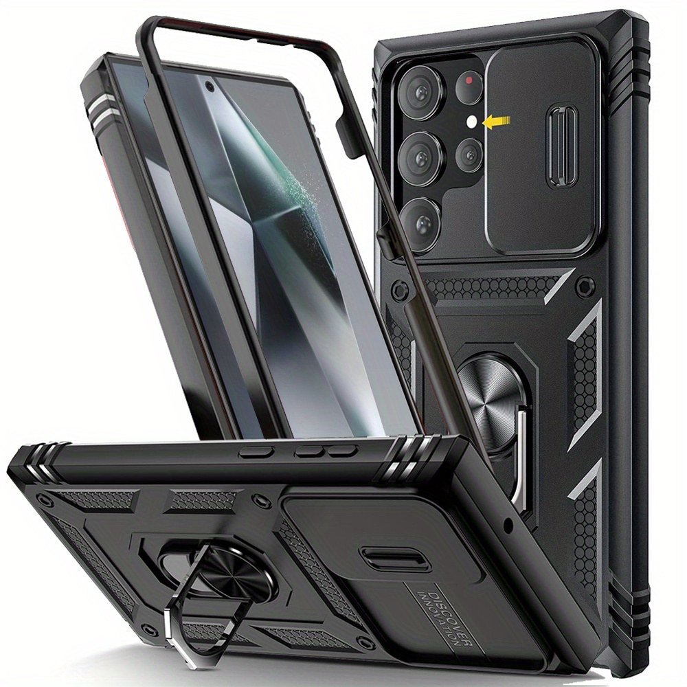 

Design Case For Samsung S24 Ultra S24 Plus S24 Full Body Rugged Protective Slide Camera Stand Protection Ring Cover