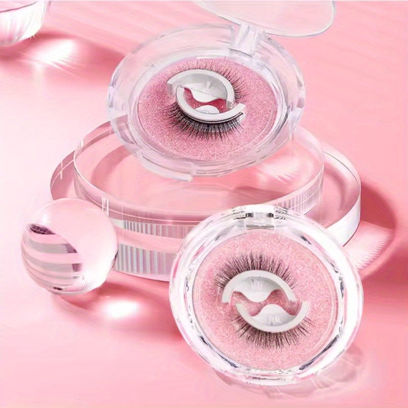 

1 Pair Self-adhesive Magnetic False Eyelashes With Crystal Round Case, Reusable Natural Look Lashes, No Glue Needed, 32mm Length Faux Eyelashes