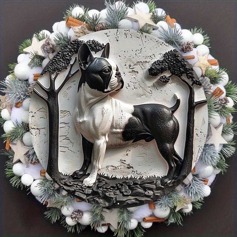 

1pc 8x8inch(20cm X 20cm) Aluminum Metal Sign 2d Flat Circular Wreath Logo, Dormitory Decoration Valentine's Day Gift Hippie Themed, Boston Terrier, Suitable For Various Scenarios