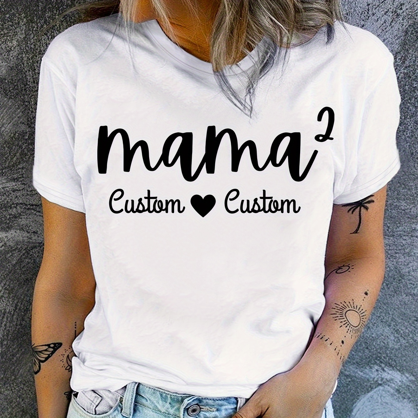 

Custom Name Print T-shirt, Short Sleeve Crew Neck Casual Top For Summer & Spring, Women's Clothing