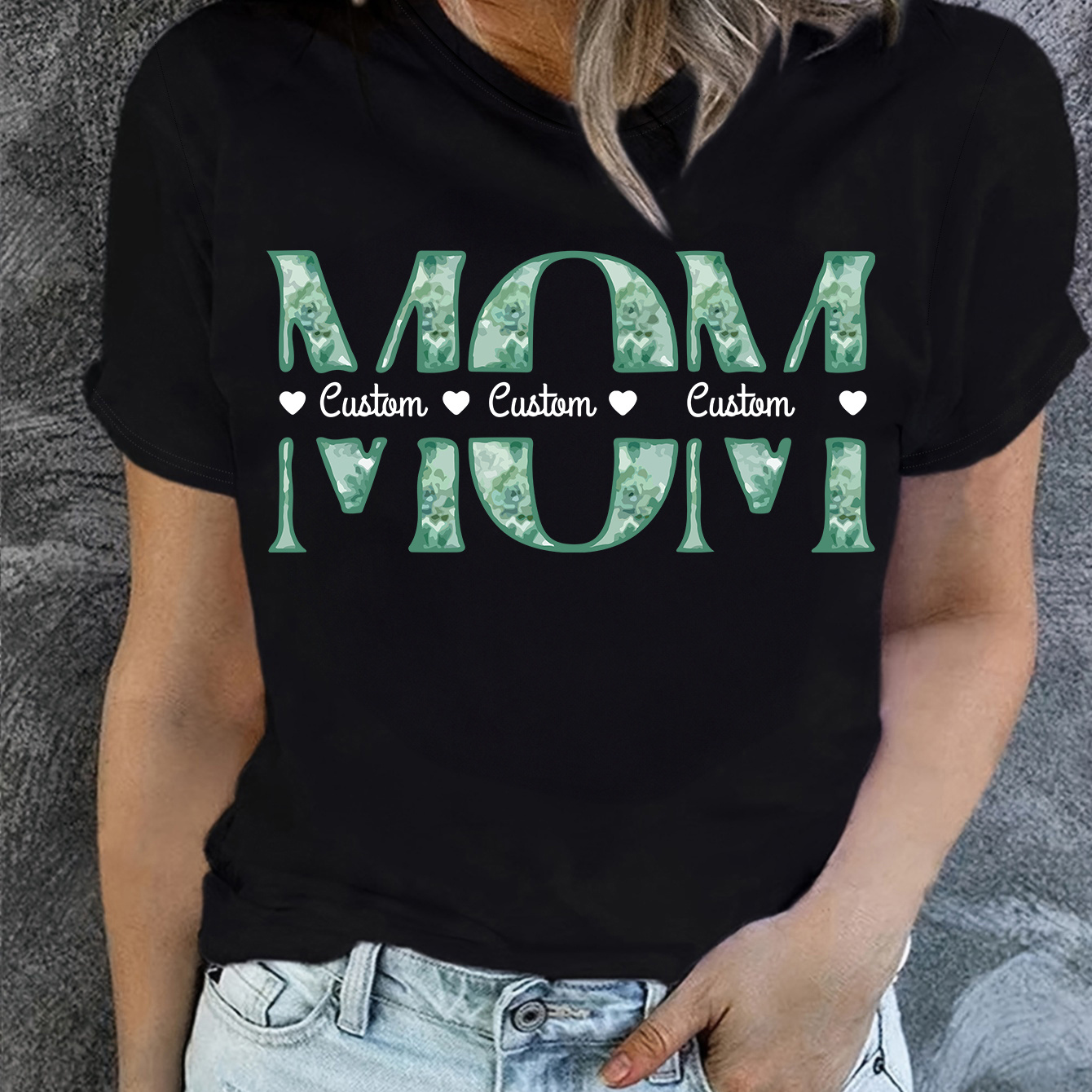 

Custom Name Print T-shirt, Short Sleeve Crew Neck Casual Top For Summer & Spring, Women's Clothing