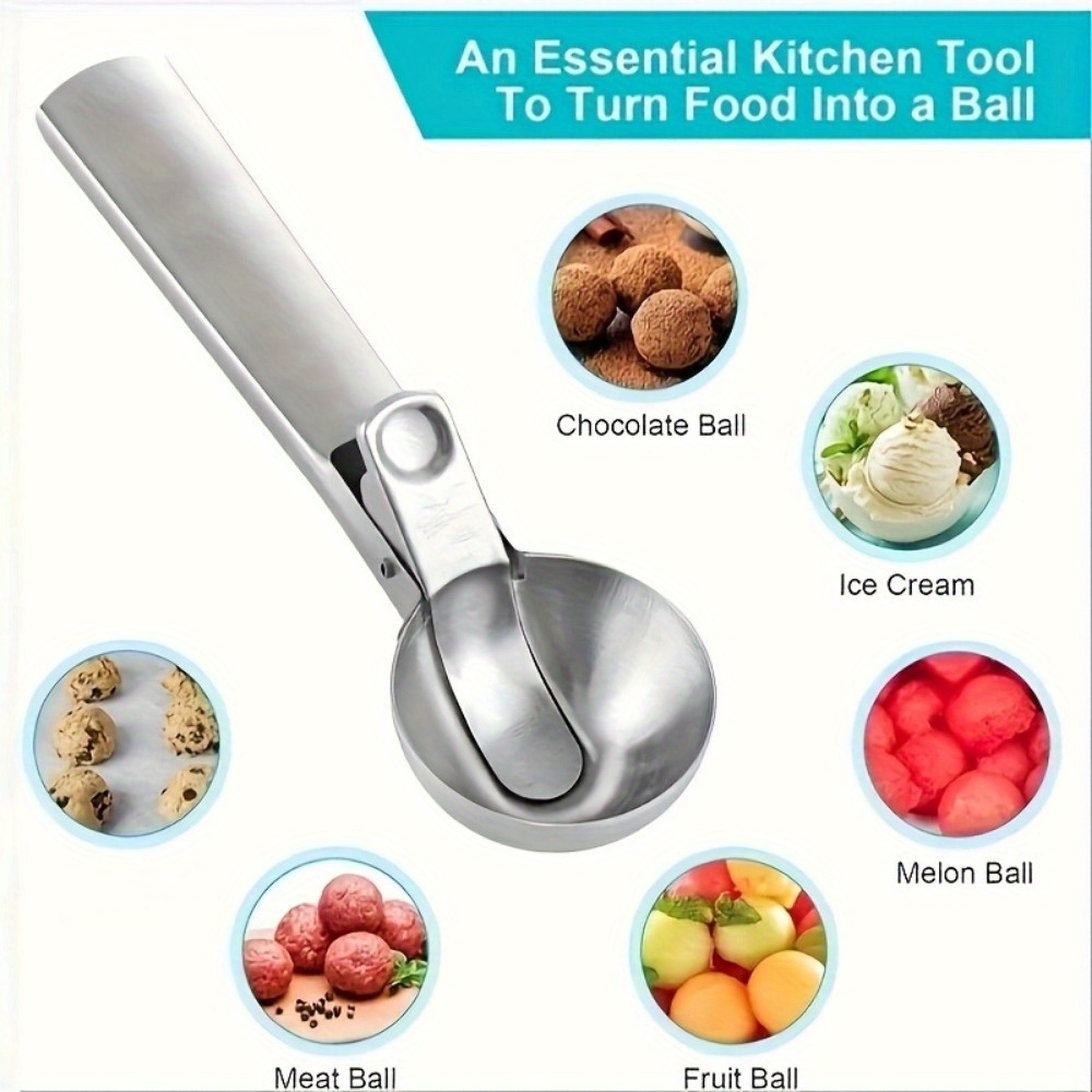 

1pc Premium Stainless Steel Ice Cream And Fruit Scoop, Perfect For Watermelon, Cantaloupe, And Papaya, Easy To Use Ice Cream Ball Digger And Fruit Spoon, Kitchen Stuff