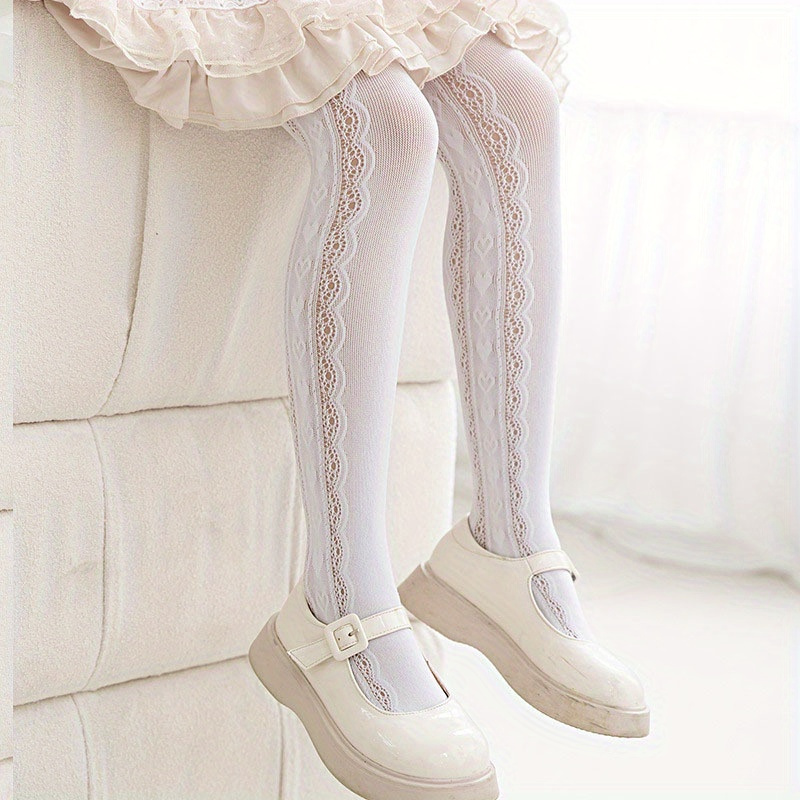 Image of 1 Pair Of Girls' Leggings, Breathable Hollow-out Mesh Tights, High- Socks For Girls, A Great Valentine's Day Gift For Girls