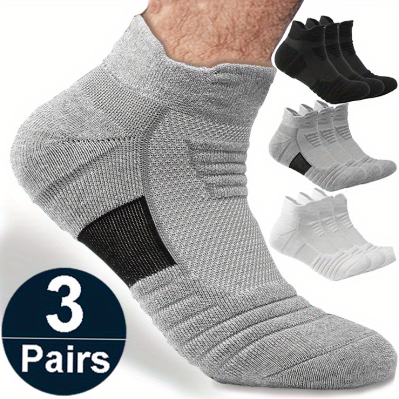

3 Pairs Of Men's Professional Towel Sole Cushioned Ankle Socks, Comfy Breathable Sweat Absorbing Soft & Elastic Socks, Spring & Summer