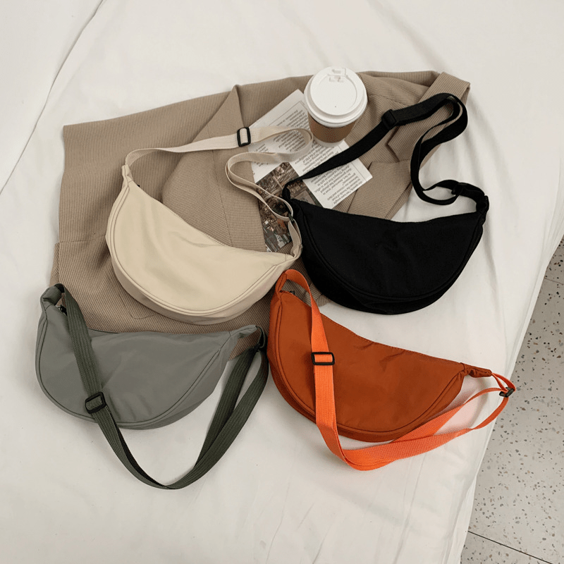 

1pc Solid Color Nylon Chest Bag, Women's Half Moon Travel Crossbody Belt Bag With Adjustable Strap