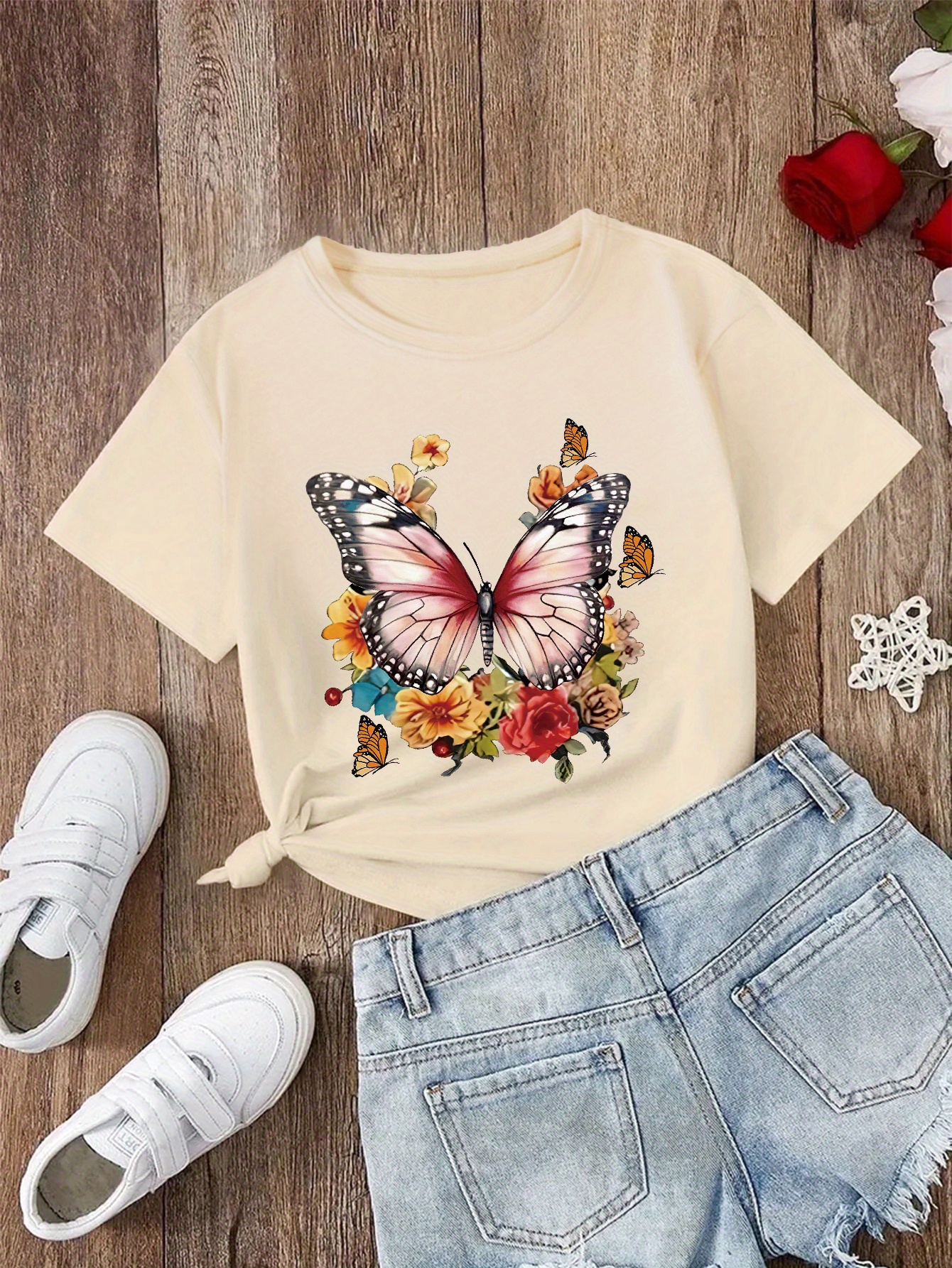 Loose T Shirts Top Clothes Colorful Cartoon Butterfly - Temu New Zealand