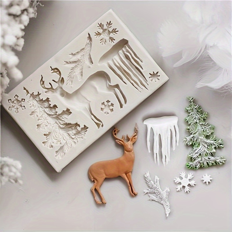 

1pc, Christmas Tree Elk Fondant Mold, 3d Winter Deer Ice Snowflake Silicoen Mold For Candy Chocolate Diy Cake Decorating Tool, Baking Mold, Kitchen Gadgets, Kitchen Accessories,