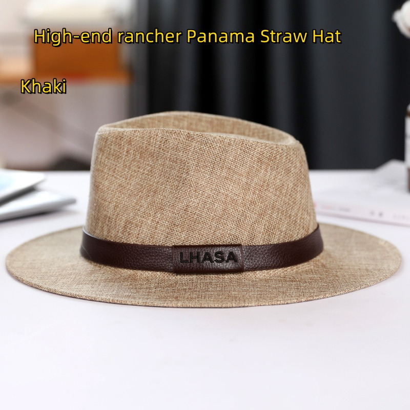 Khaki Mature Foldable Hat, Men's Up Short Brim Panama Beach Fedora Straw Hat for Men,Temu