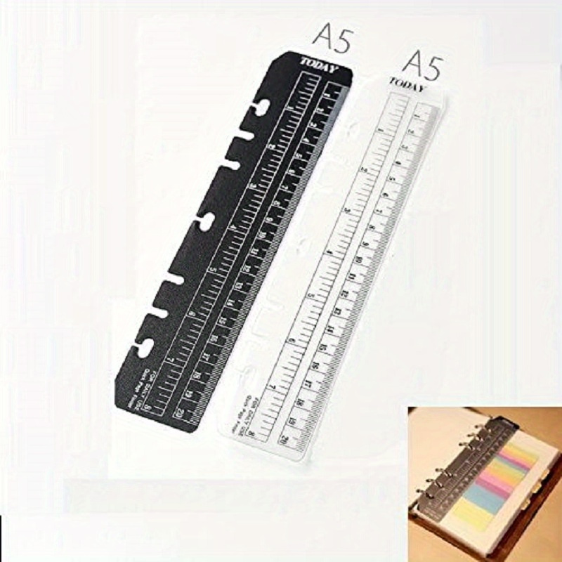 Six-hole Journal Set Ruler Translucent Frosted Plastic Protection 2pcs Black/clear Plastic Page Marker Pouch Pagefinder Measuring Today Ruler For A5 A6 Size 6-hole Binder Notebook