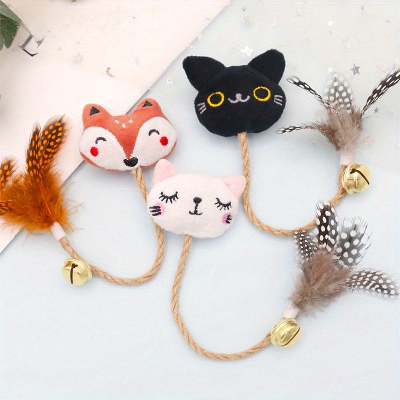 

1pc Cute Cat Toys, Feather Bell Teaser With Hemp Rope, Bite-resistant Mint Kitten Self-amusement Dolls, Sound Producing Bell For Pet Playtime