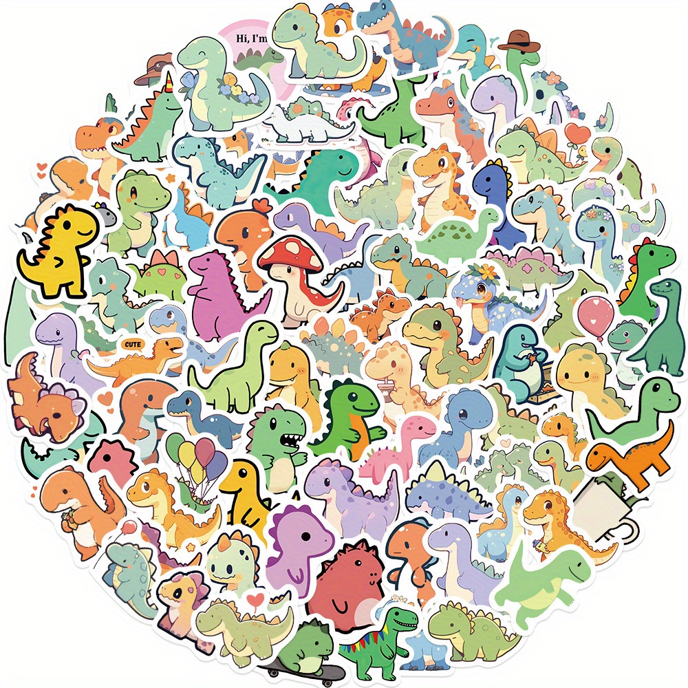 100pcs Small-sized -version Dinosaur Vinyl Sticker Cute Simple Stroke Animal Decoration Water Cup Phone Case Refrigerator Creative Diy Sticker
